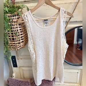 Vocal Beige Lace Accent Tank Top